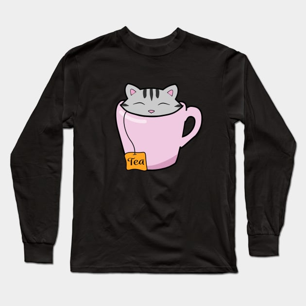 Cute cat in a tea cup Long Sleeve T-Shirt by Purrfect